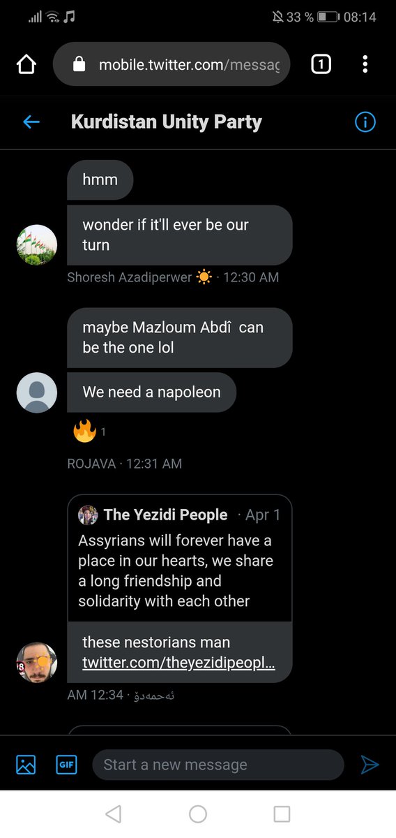 Some quarantine entertainment:A thread of screenshots I was sent of some ugly racists on Twitter and their obsession with Assyrians and Yazidis. We truly occupy all of their time, don't we?This group has more than 50 people in it acting like they run the Kingdom of Kurdistan.