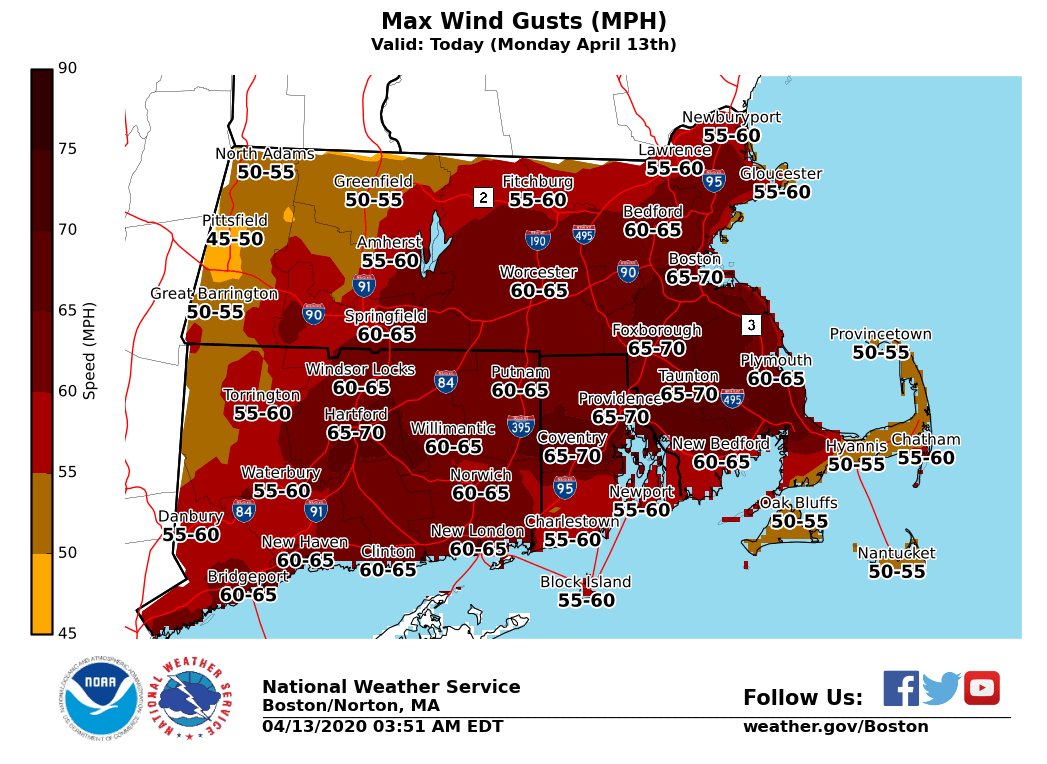 (1/1) A thread about wind. Here are the possible peak wind gusts this afternoon/early eve. Definitely some damage potential.