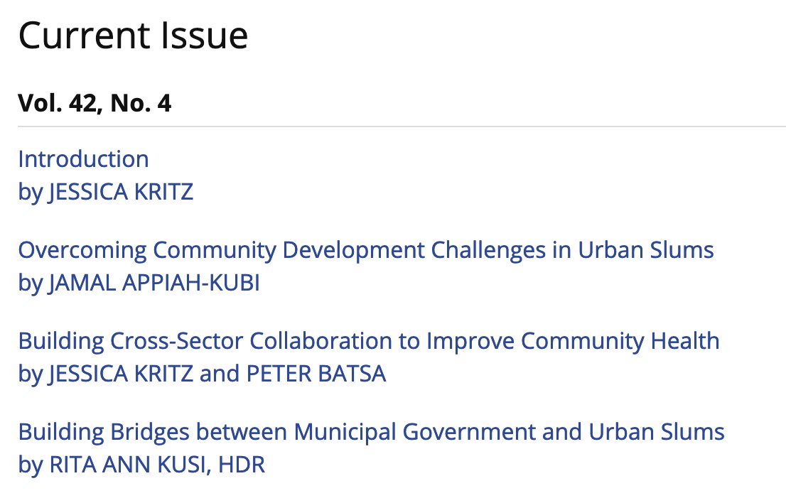 Journal_HHSA's tweet photo. The table of contents for JHHSA 42(4) is out. This issue is a special symposium on participative approaches to solving health and community development challenges in Ghana. This issue was edited by Dr. Jessica Kritz from @Georgetown and @GUGovt https://t.co/NMfG8ZAH9P