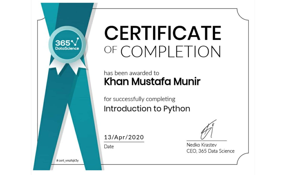 MustafaThor's tweet image. While doing this course I got to know the proper knowledge. After completing Introduction to Python let&apos;s move forward and start  learning new stuffs. ✌😎

#QuarantineDiaries
#QuarentineLife
#365datascience