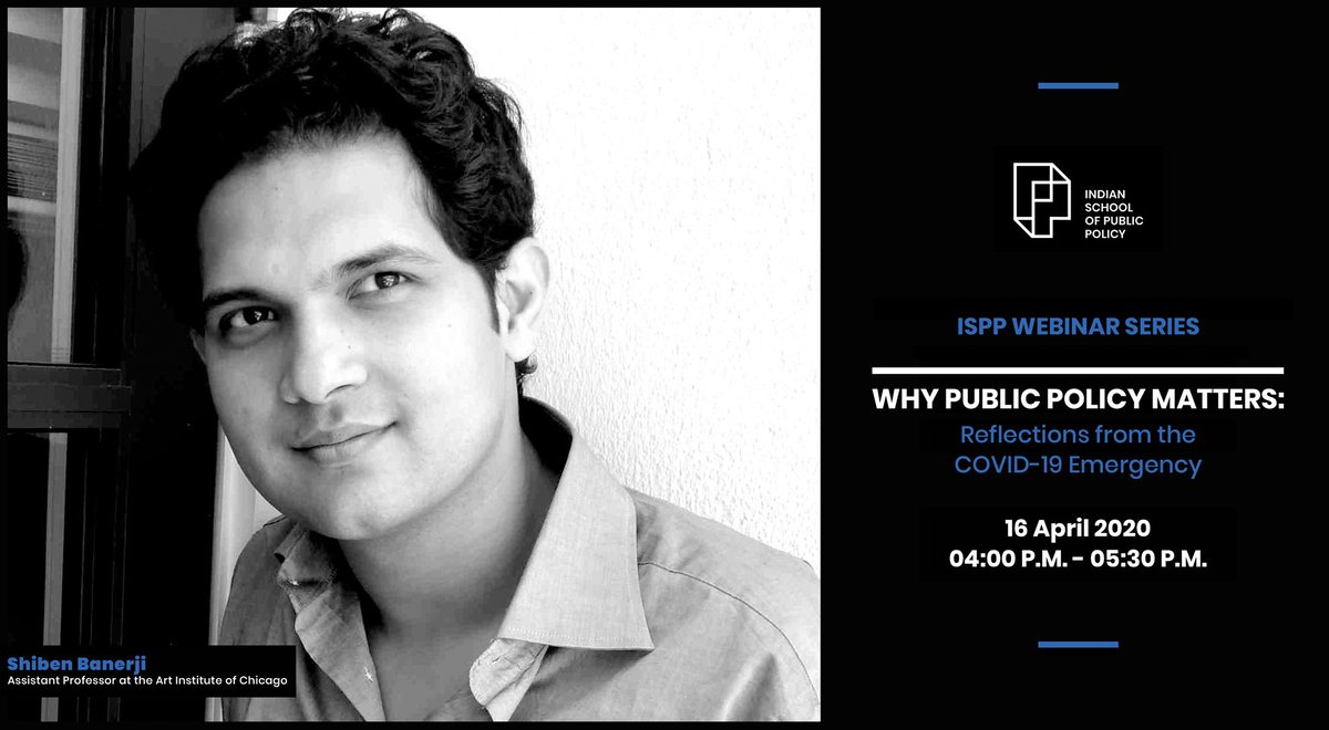 ispp_edu's tweet photo. Attend an #ISPP webinar on "Why Public Policy Matters: Reflections from the COVID-19 Emergency" by #ShibenBanerji, Asst Professor at @saic_news. Focusing on emergency responses India &amp; USA, the session will delineate an agenda for public policy. Register: https://t.co/6LnB6fIefV https://t.co/Wc859kbVD3