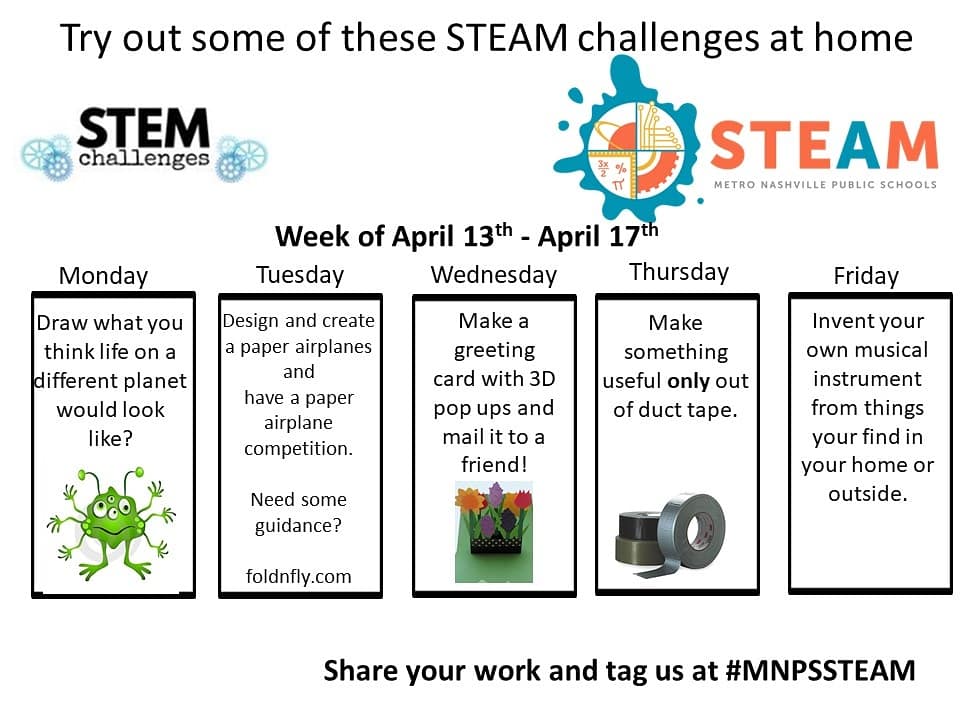 MNPS_STEAM's tweet photo. @MetroSchools Check out this week's STEAM challenges. #MNPSSTEAM https://t.co/m7y25jQjSU