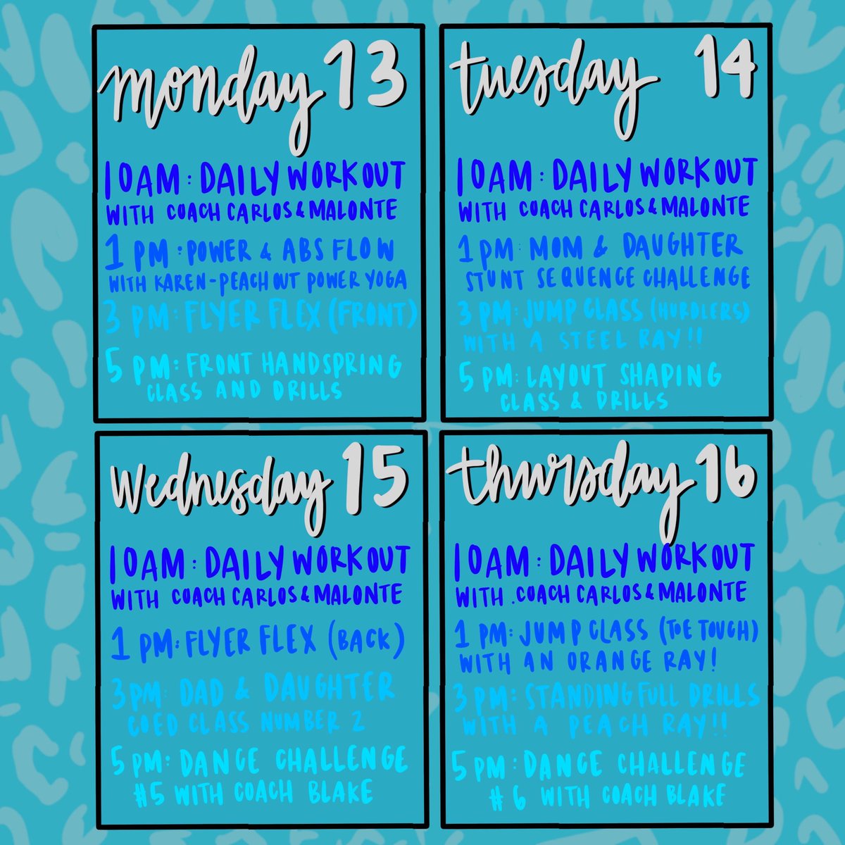 LetsGoRays's tweet photo. Class schedule for this week! 

💙💚⬇️ https://t.co/ReL2PR7ZW8
