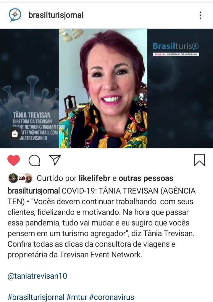 mop3_com's tweet photo. #brasilturisjornal
#COVID-19: TÂNIA TREVISAN (AGÊNCIA TEN) "Vocês devem continuar trabalhando com seus clientes, fidelizando e motivando. Na hora que passar essa pandemia, tudo vai mudar e sugiro que vocês pensem em um #turismo agregador", diz #TâniaTrevisan  #integralwoman https://t.co/NvALrz9JvT