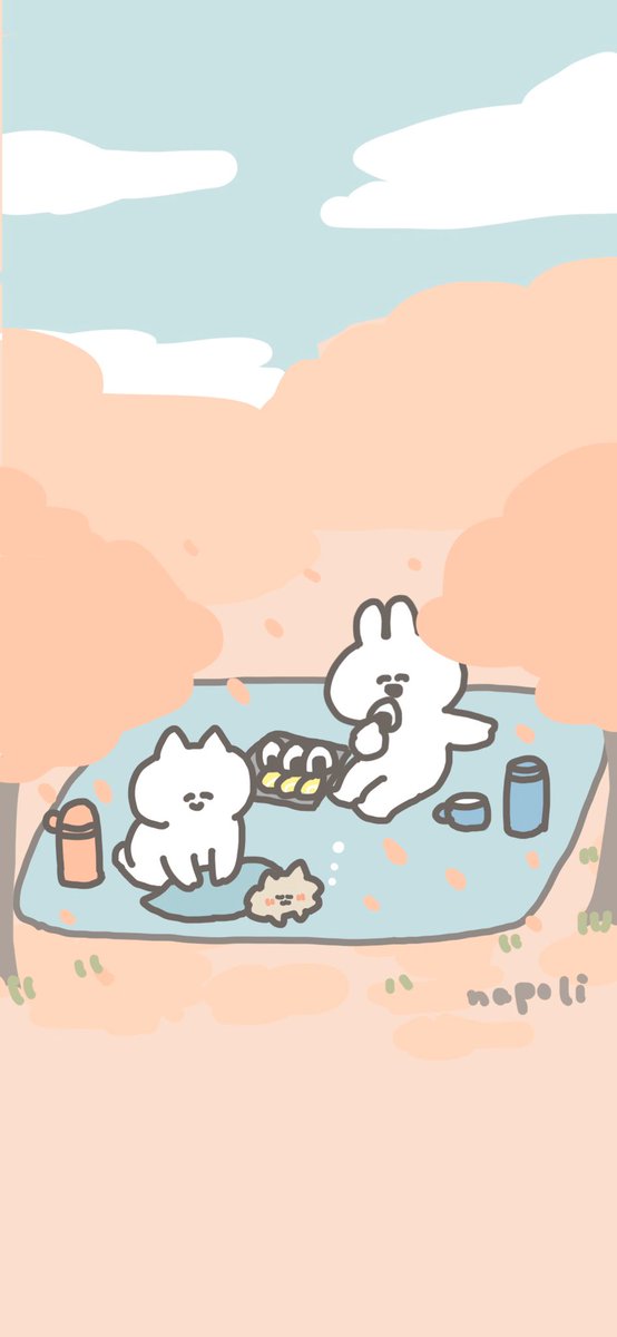 花見をするうさちゃんたちの壁紙をつくりました。使ってね！