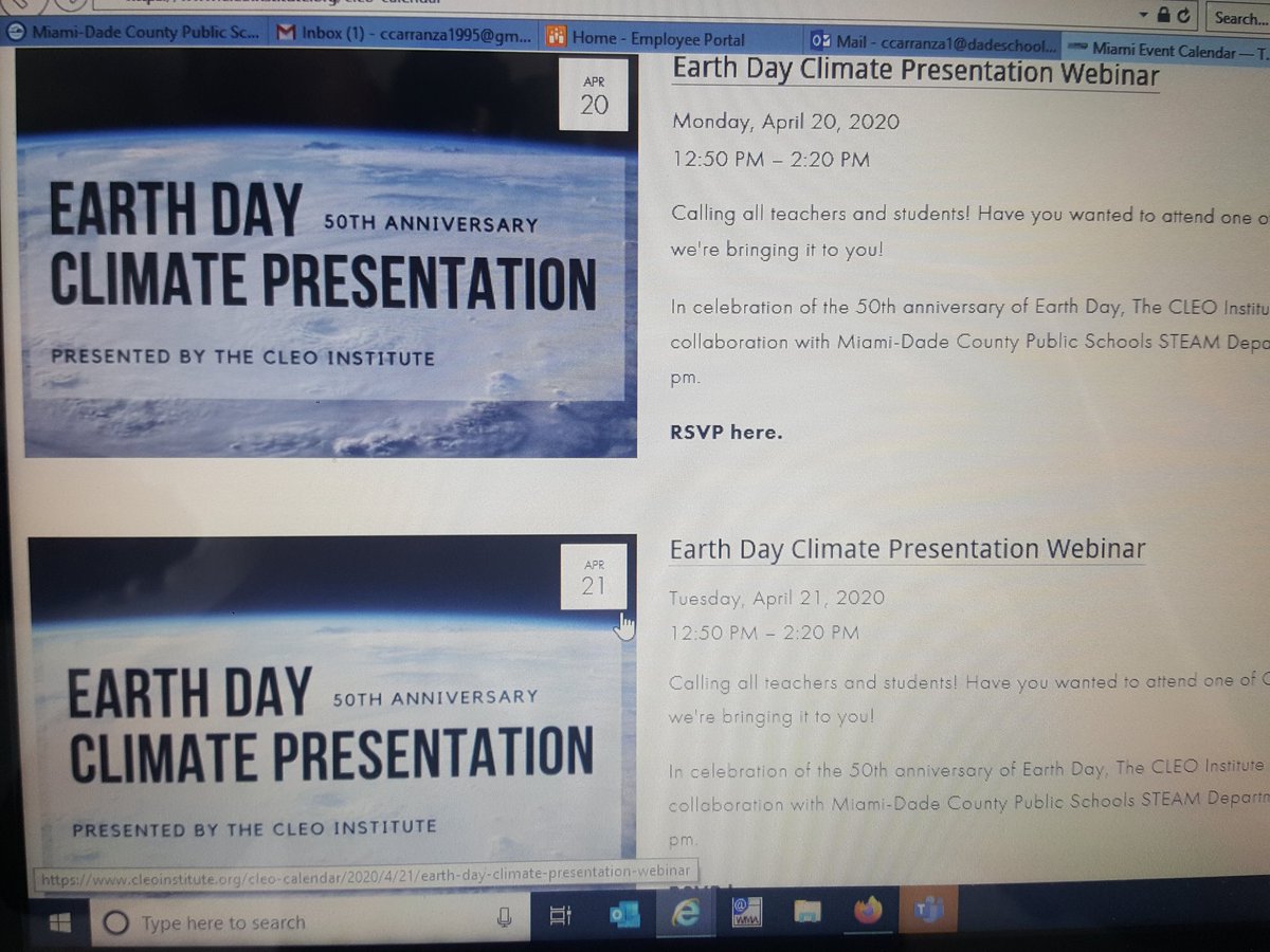 MDCPSSTEAM's tweet photo. Join @CLEOInstitute climate presentations next week as we celebrate the 50th anniversary of Earth Day. #MDCPSSTEM @MDCPSSci https://t.co/PMSuHNAR4w