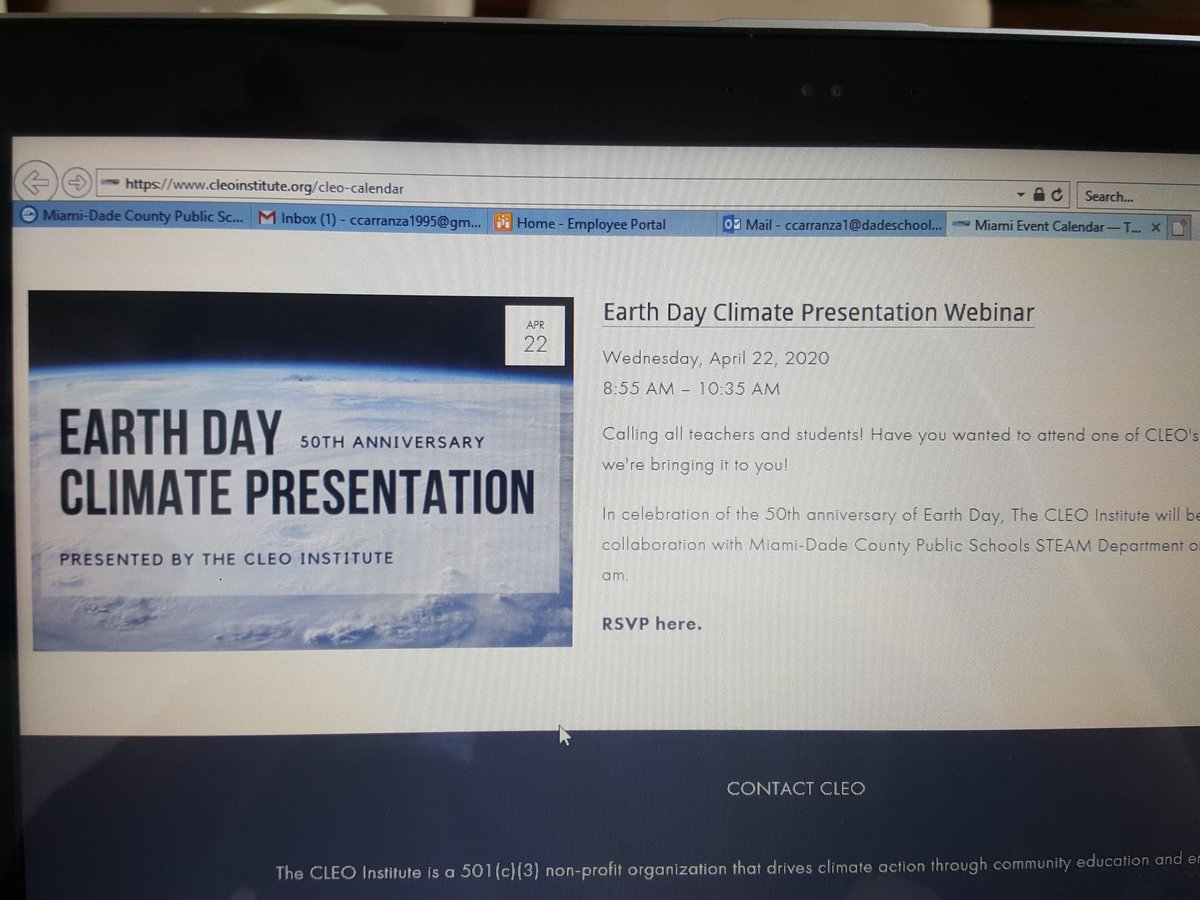 MDCPSSTEAM's tweet photo. Join @CLEOInstitute climate presentations next week as we celebrate the 50th anniversary of Earth Day. #MDCPSSTEM @MDCPSSci https://t.co/PMSuHNAR4w