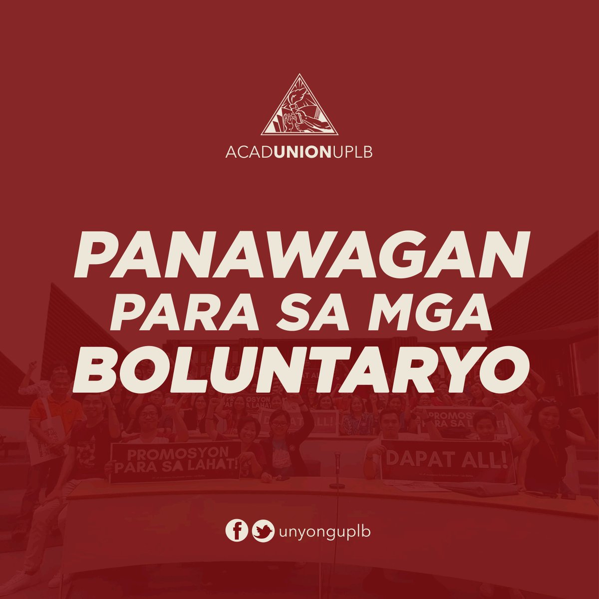 Nananawagan ang @stpbuplb ng mga boluntaryong may sasakyan na maaaring tumulong sa distribusyon ng relief goods sa mga estudyante ng UPLB at mga residente ng Brgy. Batong Malake.

Basahin dito: facebook.com/unyonguplb/pho…