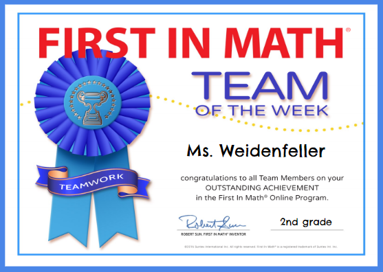 HighsmithEdu's tweet photo. Way to go, Mrs. Weidenfeller @ccweidenfeller in 2nd grade at @MahaffeyKISD. Your class brought home the award for @FirstInMath Team of the Week. We love your dedicated discipline! https://t.co/pvdHjPBRUw