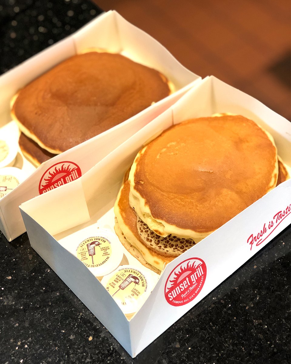 SunsetGrillCA's tweet image. Free pancakes, anyone? 🥞

For a limited time we're offering TWO free pancakes with every meal order! Call ahead &amp;amp; pick up or try delivery and enjoy Sunset Grill breakfast to go! 🍳

View our menu: sunsetgrill.ca/menu/ 

#SunsetGrillBreakfast #FreshIsTastiest