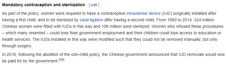 5\\ ...China instituted its infamous One Child Policy, depriving hundreds of millions of families the joy of multiple children. All of this, it must be said, was applauded as noble and deeply humane by the western press and intelligentsia.