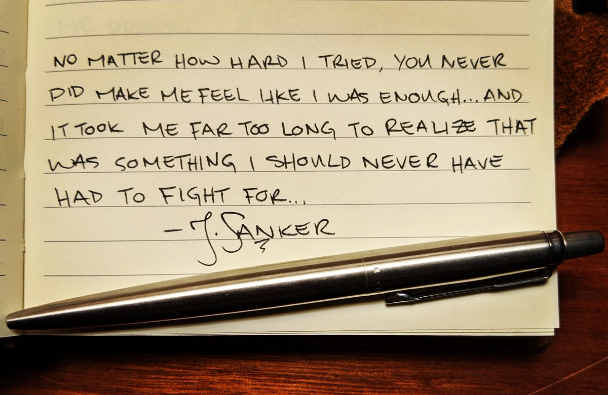 byjsanker's tweet photo. You will never be enough for the wrong person.
#jsanker #poem #love #poetsoftheinternet #internetpoets #writing #expression #writersnetwork #writingcommunity #nomatterhowharditried #itried #enough #mademefeel #toolong #realize #foughtfor #wrongperson #wrong #neverenough #fightfor https://t.co/3xjiSMgMqB