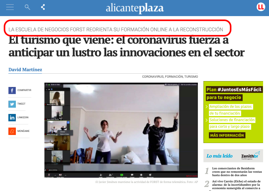internetyturism's tweet photo. Jamás pensé que iba a salir en mallas y bailando en el periódico. 
Así estamos preparando a nuestros alumnos para el POST-CORONOVIRUS en  @FORSTEscuela 
Y hoy se hace eco de ello @alicanteplaza 
https://t.co/JYPjfuA7ak https://t.co/ZyP8ARzGrC