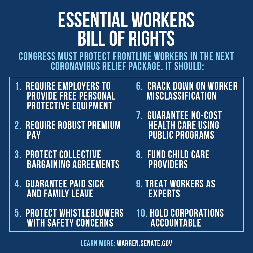 Frontline workers – health care, transit, farm, grocery, domestic & delivery workers – are risking their lives to keep America running. We can’t rely on big business to protect them. So  @RepRoKhanna & I are proposing an Essential Workers Bill of Rights to  #ProtectEssentialWorkers