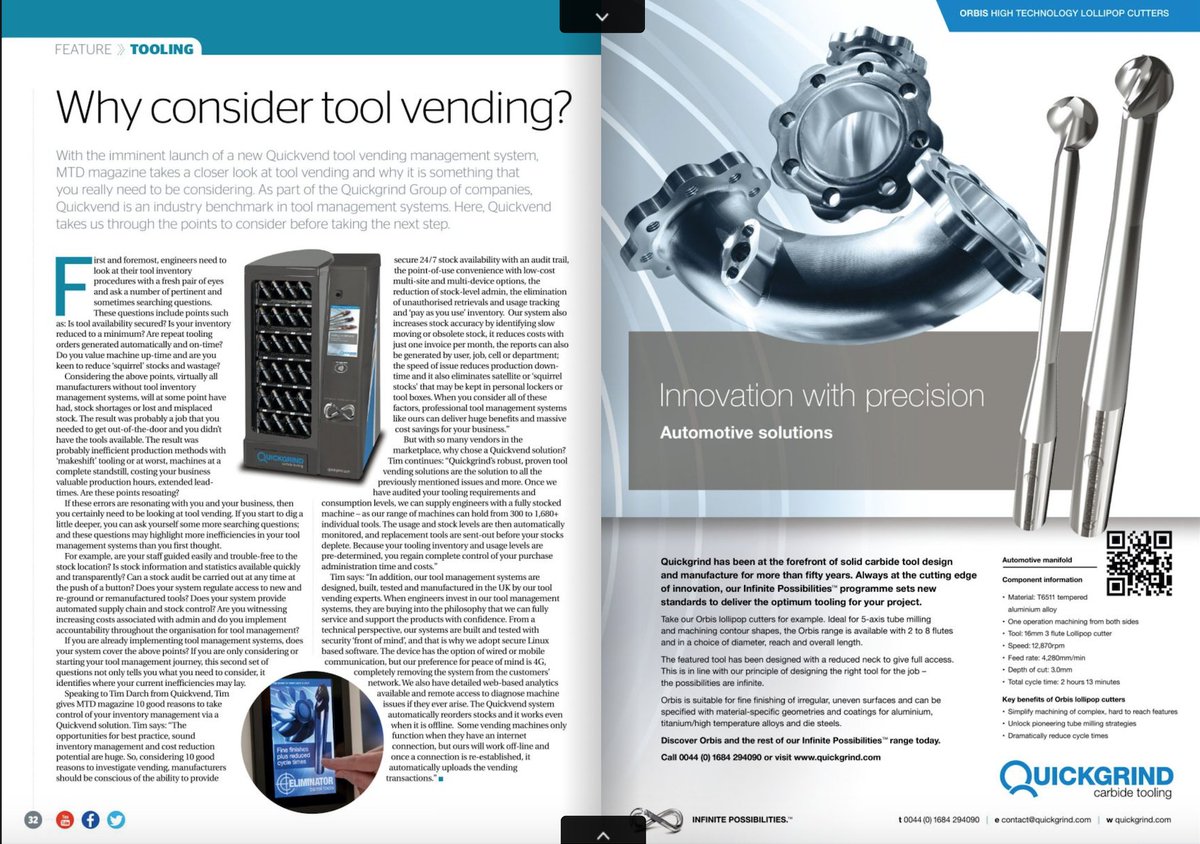 swarfguru's tweet photo. In the March issue of #MTDMag ,we take at look at the new #vendingmachines that #quickvend offer the global market.
https://t.co/6WsTsOTC9U
@quickgrind https://t.co/wbmuyroAU7