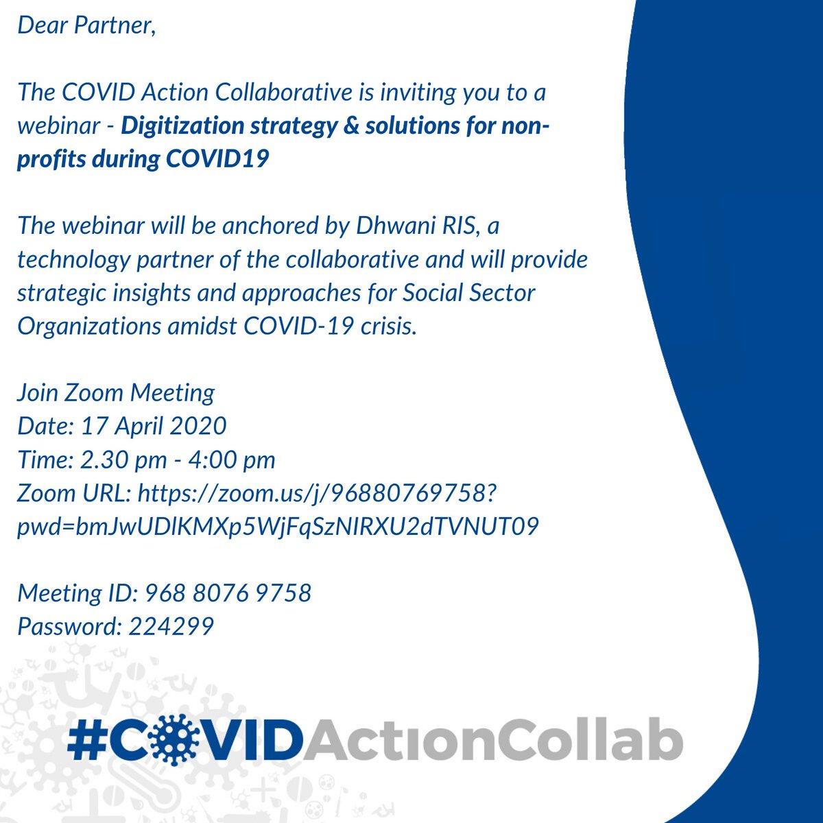 Solvists's tweet photo. Dhwani Rural Information Systems Pvt. Ltd., a partner of #CovidActionCollab is anchoring a webinar on Digitization Strategy & Solutions during COVID 19.
Register to the webinar here - https://t.co/BUBmrc9ZEa https://t.co/CgcS0tef4m