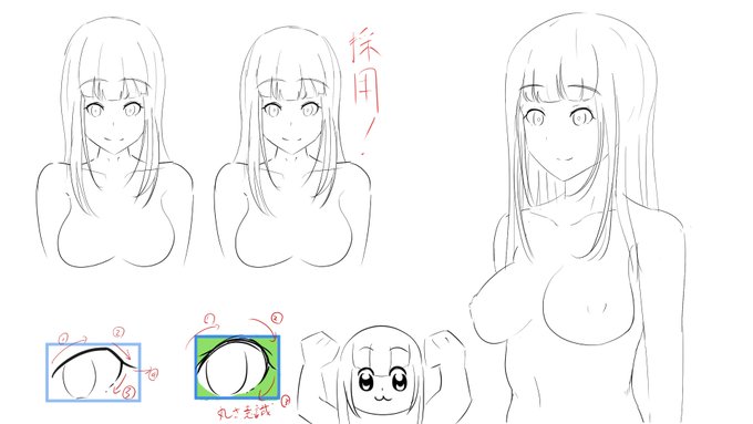 本日の落書き。頭や目の形はキャラクターにとってすごく大事ということが分かりました(小並感) 