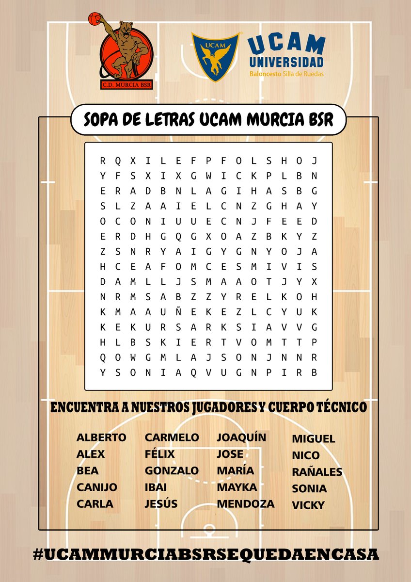 Ucam Murcia Bsr V Twitter Para Evitar El Aburrimiento Desde El Ucammurciabsr Os Proponemos Un Nuevo Reto Resolver Esta Sopa De Letras Con Todos Los Componentes De Nuestro Equipo Jugadores Y