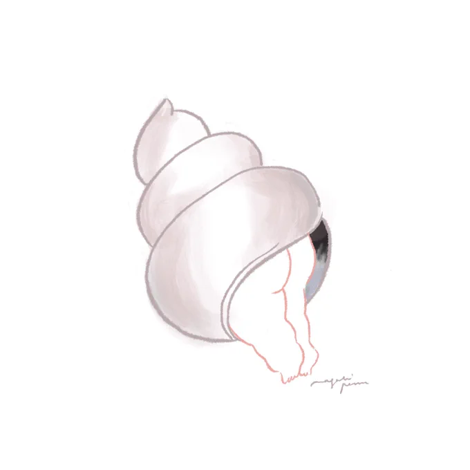 巻貝の絵文字に入っていこうとする赤子 