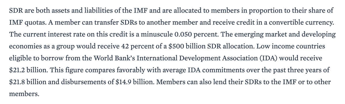 A thread of some relevant resources that I found useful: 1) From Ted Truman, proponent of the SDR allocation in 2009, and proponent now https://www.piie.com/blogs/realtime-economic-issues-watch/imf-will-need-more-resources-fight-covid-19-pandemic
