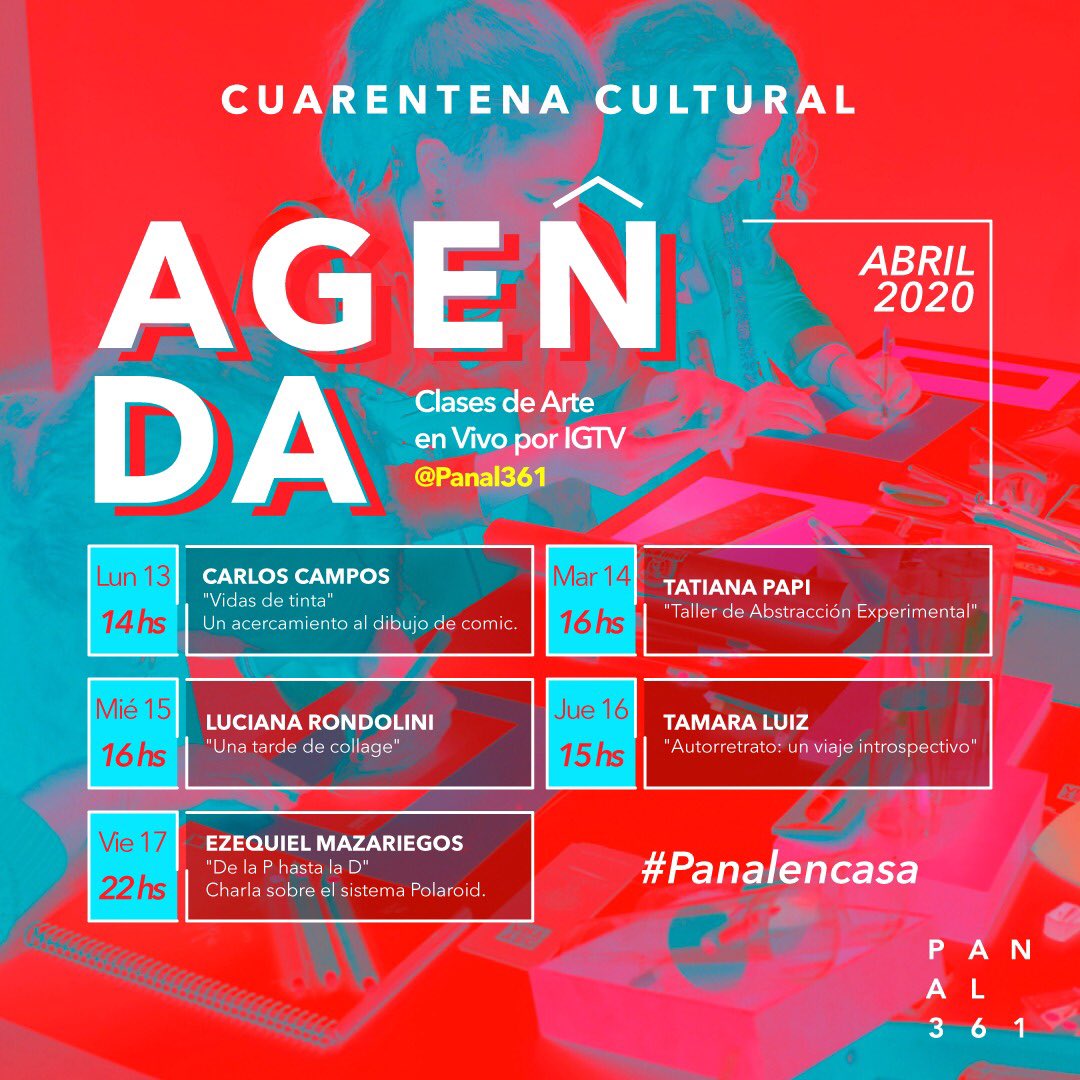 Nueva Semana, Nueva programación de PANAL IGTV: clases en vivo con destacados artistas y creativos de nuestra comunidad.
#yomequedoencasa #panal361 #comunidadpanal #yomequedoencasa #cuarentena #cuarentenacultural #contagiarcreatividad #quedatencasa #lavatelasmanos #argentinaunida