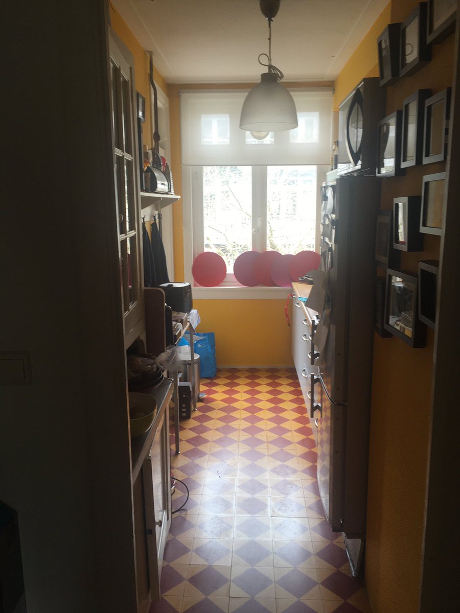 This is our kitchen in Amsterdam, which is little more than a passage to the balcony, cluttered with kitchen equipment and utensils. There is enough room in there to work side by side, if you’re into masochism and love doing what you’re told.