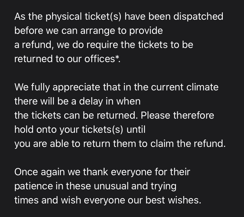 drewlots2004's tweet photo. @gigsandtours Really ! Any excuse not to just simply issue a refund. Other providers have had no issue with this, take a note from @EventimApollo they managed to refund in 3 days !!! Still waiting for other refunds https://t.co/CFEEgTMoDc