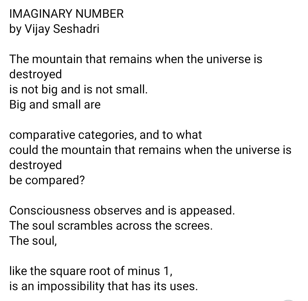 The poem of the day -- and a comment, perhaps, on perspective?Our world has now changed forever. We must recalibrate. We are not any more or less than what we were before this.