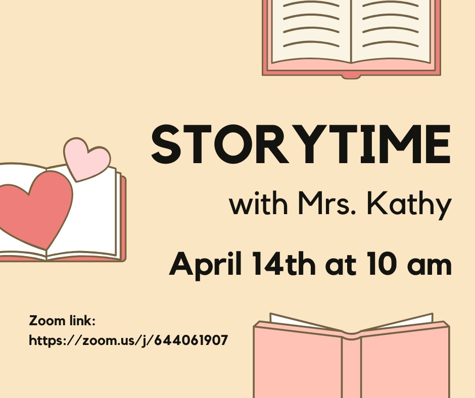 dplslibraries's tweet photo. We're ZOOMing with Mrs. Kathy tomorrow, April 14th at 10 am. Join us: https://t.co/oiceqQNlGW
#digitalstorytime #storytimerocks https://t.co/9jbnJxhWN7