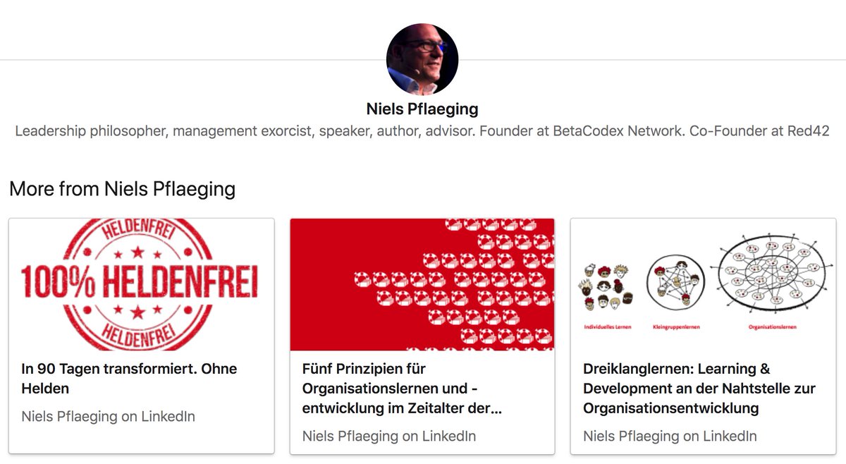 NielsPflaeging's tweet photo. Meine letzten Artikel auf LinkedIn, hier:
https://t.co/pKnMxgTBHb
#lernen #learningcirclesbyred42 #openspacebeta #red42 #selbstorganisation #organisationslernen #heldenfrei #betacodex #vahlen https://t.co/L4x7Bsy3LC