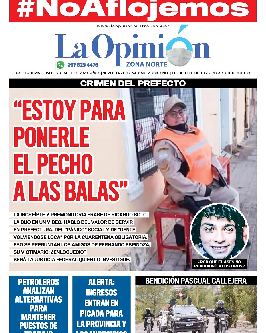 LU12AM680's tweet photo. TAPA DE HOY. La premonitoria frase del prefecto asesinado en Puerto Deseado

#NoAflojemos #QuedateEnCasa https://t.co/3mkkrtrE2A