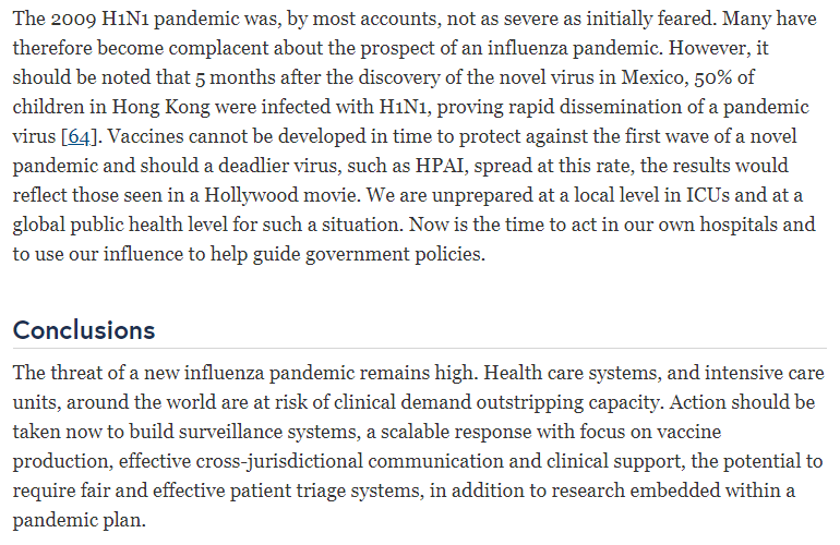 8/ That un-indexed pandemic influenza paper is... an interesting read today. It's worth your time,  #medlibs. The last 2 paragraphs:  https://ccforum.biomedcentral.com/articles/10.1186/s13054-019-2616-1