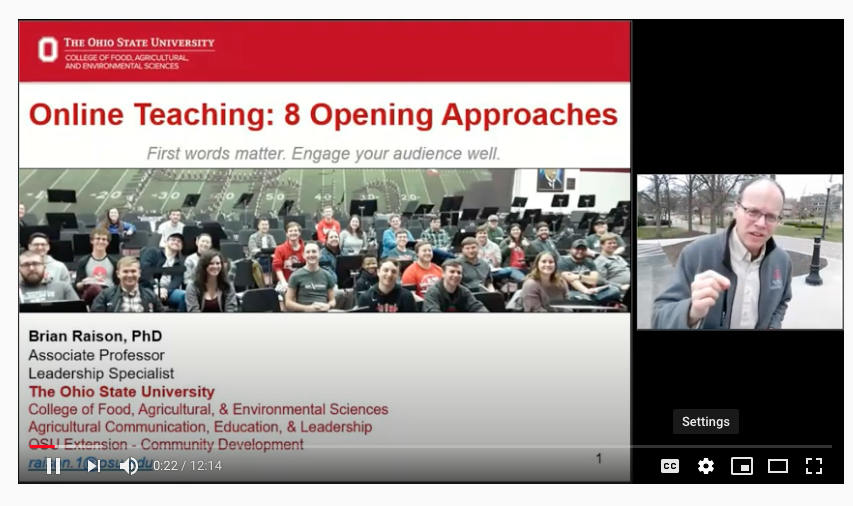 OSUDrakeInst's tweet photo. As part of Ohio State's move to teaching remotely, College of Food, Agriculture, and Environmental Sciences Associate Professor Brian Raison shared five videos on student engagement when teaching online.  Visit UITL at https://t.co/K2djRE3p2q to learn more. #howareyouteaching https://t.co/jaYuzVTqhB
