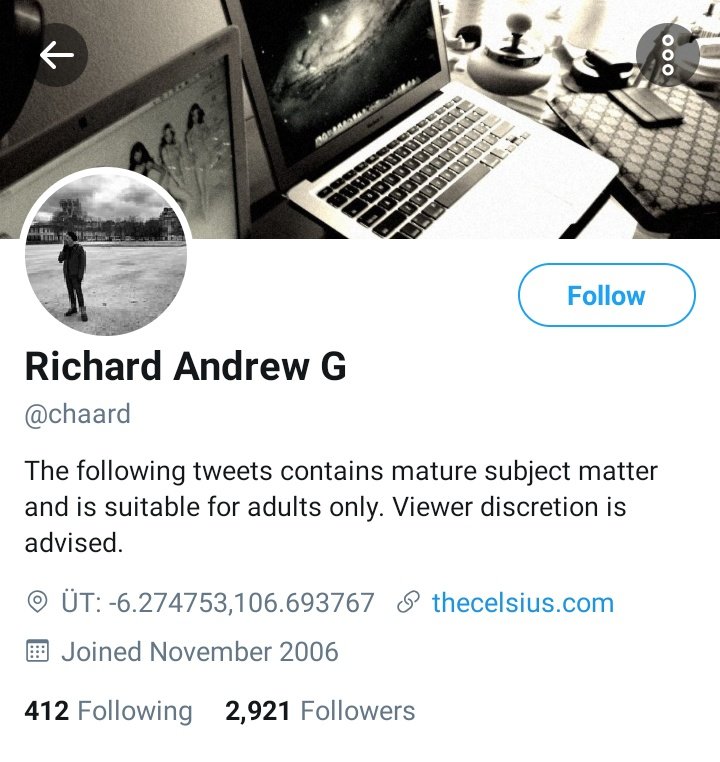 farizanbr's tweet photo. Nomor 5.

@chaard (Richard Andrew)

Tercatat Twitteran sejak 8 November 2006. https://t.co/QbV44u2igJ