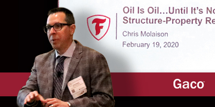 GacoWestern's tweet photo. In Feb, Gaco's Sr. Material Scientist, Chris Molaison, presented at the Waterborne Symposium. The title of his presentation was "Oil Is Oil…Until It’s Not: An Investigation into the Structure-Property Relationships of Various Process Oils" @WaterborneUSM #2020waterbornesymposium https://t.co/hvQbd73Okg