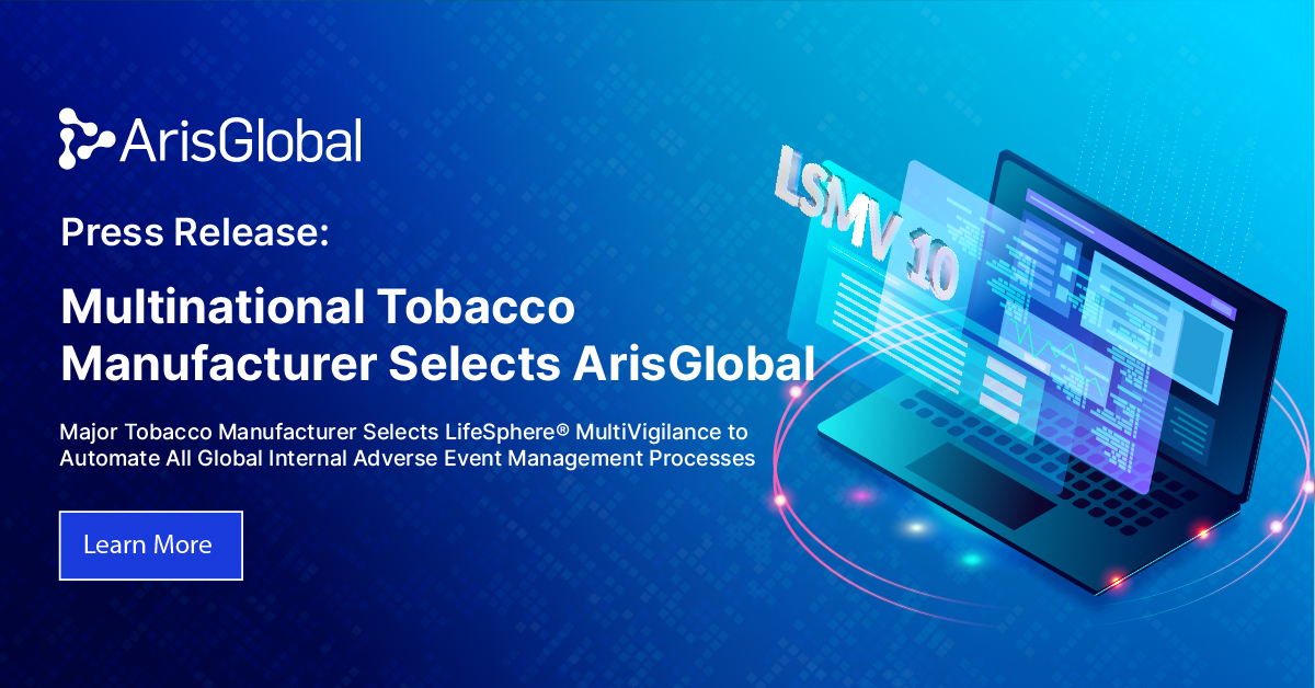 Aris_Global's tweet photo. PRESS RELEASE: Major Tobacco Manufacturer Selects @Aris_Global's #LifeSphere MultiVigilance to Automate All Global Internal Adverse Event Management Processes. Read more: https://t.co/IImqFbByaR

#LifeSciences #LSMV #AdverseEvent https://t.co/yTqfrBEC5s
