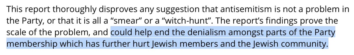 The report says: "This report thoroughly disproves any suggestion that antisemitism is not a problem in the Party, or that it is all a “smear” or a “witch-hunt”."