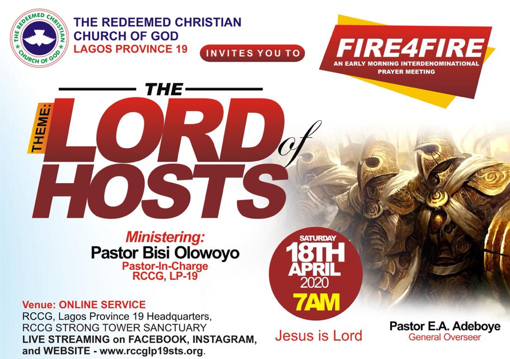 LP19RCCG's tweet image. The hand of the Lord is not restricted by location/lockdown. Right there in your home #theLordofhosts will do wonders. Connect with us LIVE here on Saturday for #Fire4fire by 7am.
Ministering: Pastor Bisi Olowoyo.
The venue is right HERE!. Tell a friend, to tell another friend.