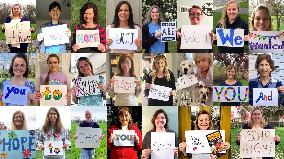 CASDNews's tweet photo. Falling Spring Elementary School staff and teachers created a collage message for their students: https://t.co/iOcUcre0jF