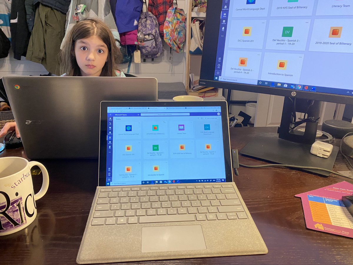 KateDelVecchio's tweet photo. My morning work buddy is giving me looks. I don’t think she wants to do her fraction work or have her picture taken. 😂 https://t.co/MyuslIDVGn