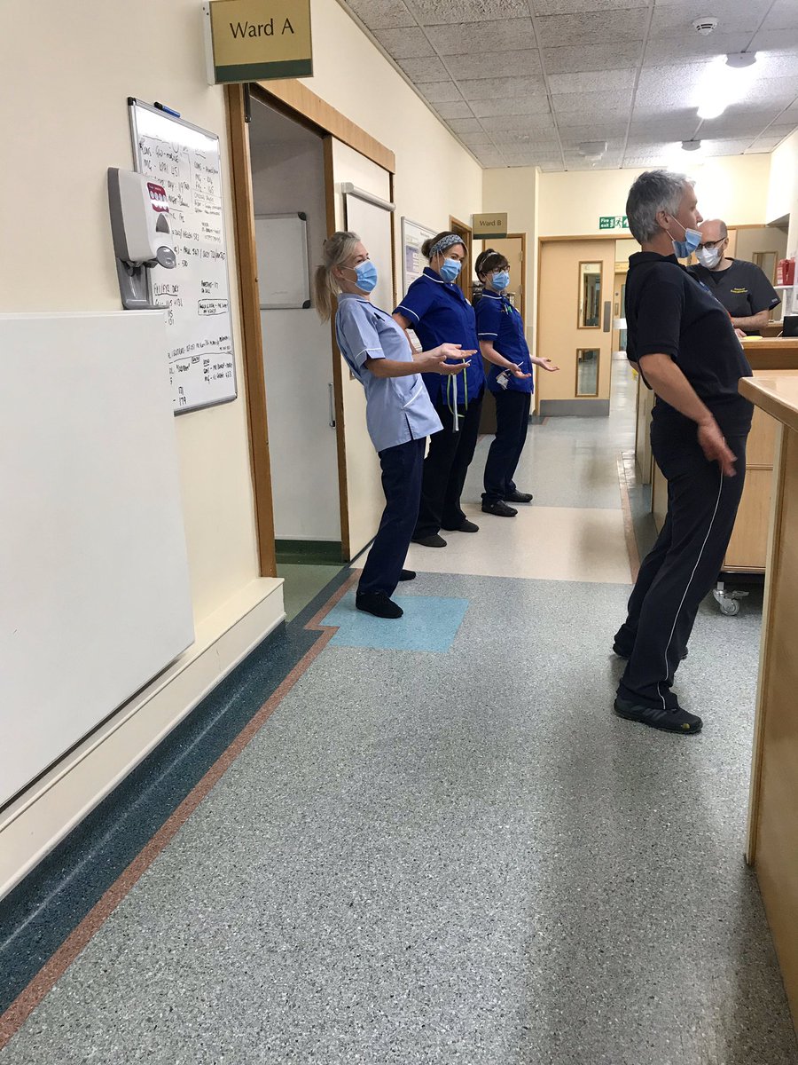 Rayner ward taking a short break from their patients for some well-being exercises, keeping the team up beat, very positive work from the well-being team! 💜 #wellbeing #raynerwardteam