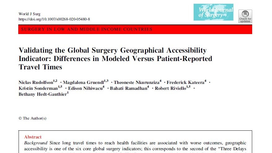 Bethany Hedt-Gauthier, PhD (@bhedtgauthier) on Twitter photo Congrats to our team for our newest global surgery paper validating the Global Surgery Indicator 1 on "Accessibility to surgical services". 1/
<a href="/N_Rudolfson/">Niclas Rudolfson</a> <a href="/LeniGruendl/">Meer⚡️🟥</a> <a href="/Theonkurunziza/">Théoneste NKURUNZIZA, PhD</a> <a href="/robertriviello/">Robert Riviello</a> <a href="/PIH_Rwanda/">PIH_Rwanda</a> <a href="/PIH/">Partners In Health</a> <a href="/GHResearchCore/">Global Health Research Core</a> <a href="/HarvardPGSSC/">Harvard Global Surgery</a>
ncbi.nlm.nih.gov/pubmed/32274536 Congrats to our team for our newest global surgery paper validating the Global Surgery Indicator 1 on "Accessibility to surgical services". 1/
<a href="/N_Rudolfson/">Niclas Rudolfson</a> <a href="/LeniGruendl/">Meer⚡️🟥</a> <a href="/Theonkurunziza/">Théoneste NKURUNZIZA, PhD</a> <a href="/robertriviello/">Robert Riviello</a> <a href="/PIH_Rwanda/">PIH_Rwanda</a> <a href="/PIH/">Partners In Health</a> <a href="/GHResearchCore/">Global Health Research Core</a> <a href="/HarvardPGSSC/">Harvard Global Surgery</a>
ncbi.nlm.nih.gov/pubmed/32274536
