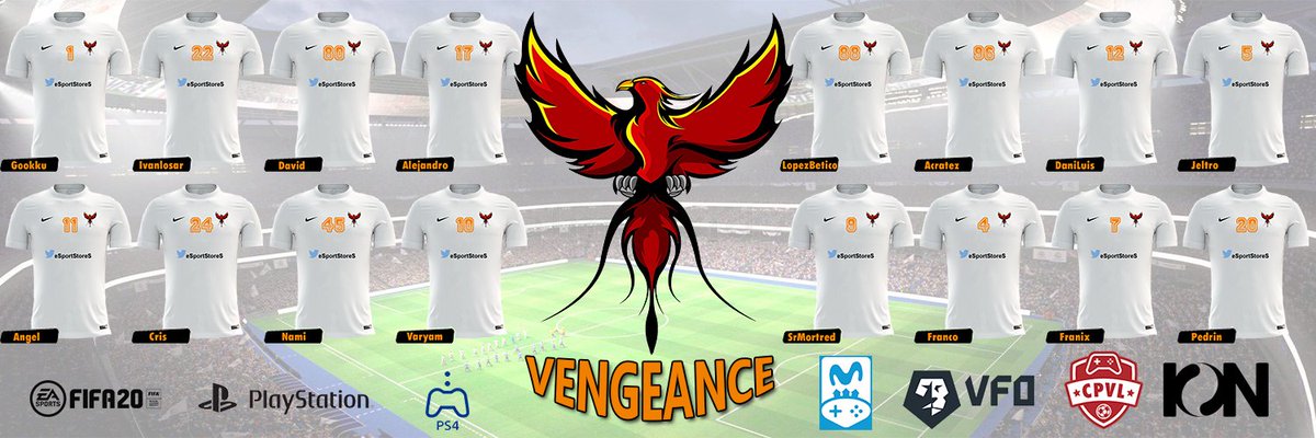 VengeanceCF's tweet photo. Presentamos a los 16 guerreros que defenderán nuestros colores en @VFOspain_ps @CPVL_ES @IONesports #CopaSeguimosConectados 

#SomosVengeance https://t.co/bJmBrihXXb