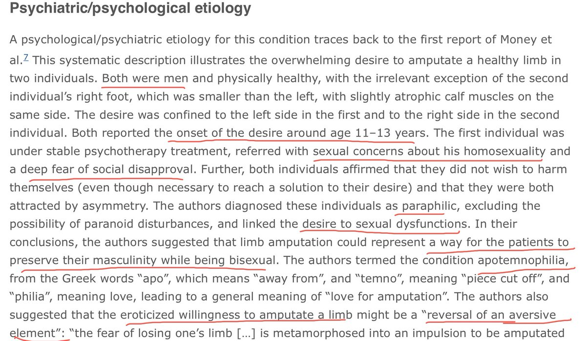 Links with masculinity, homosexuality & a fear of social disapproval. The term apotemnophilia was coined by John Money. As we will see we will go through different nomenclature as competing theories emerge.