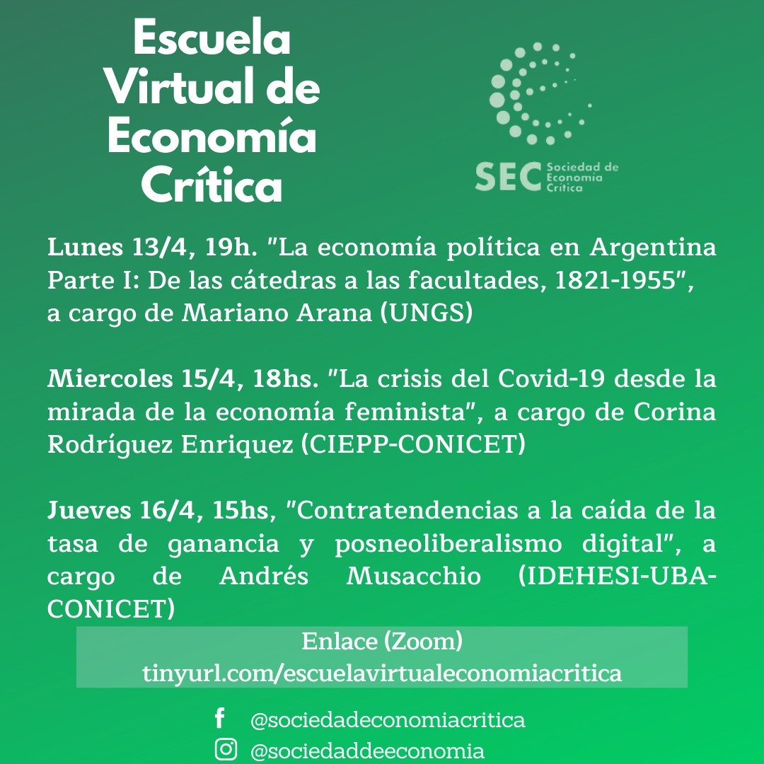 eecofeminista's tweet photo. Sigue la escuela virtual de Economía Crítica que venimos llevando adelante desde la @Econ_Critica 

Acá te pasamos la agenda de los próximos encuentros!!! https://t.co/lIp8sphjxU