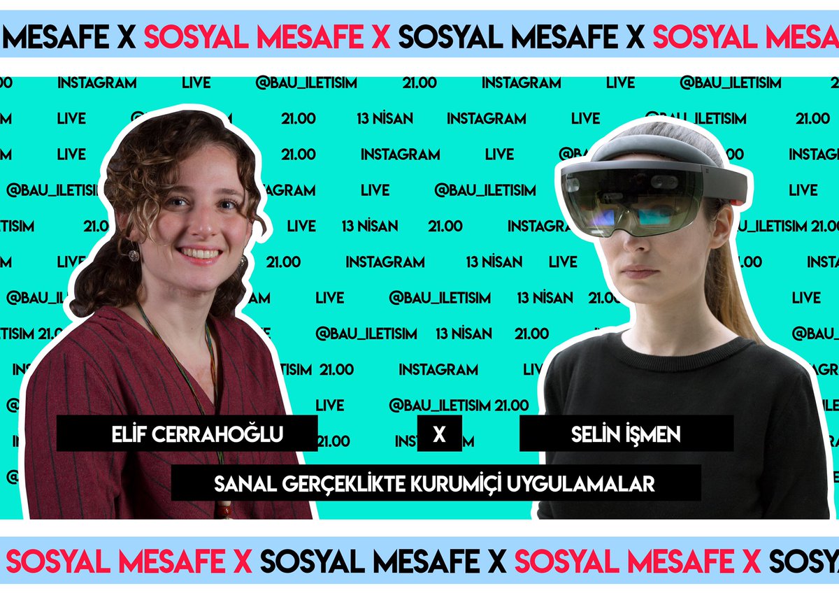 bau_iletisim's tweet photo. Sosyal Mesafe'de bu akşam Yeni Medya Bölümü Asistanı Elif Cerrahoğlu ve konuğu Öğr. Gör. Selin İşmen var. Hayatımızın dijitale taşındığı bugünlerde sanal gerçekliğin sunduğu imkanları ve kullanım alanlarını konuşacaklar. https://t.co/EkeuECMTaz