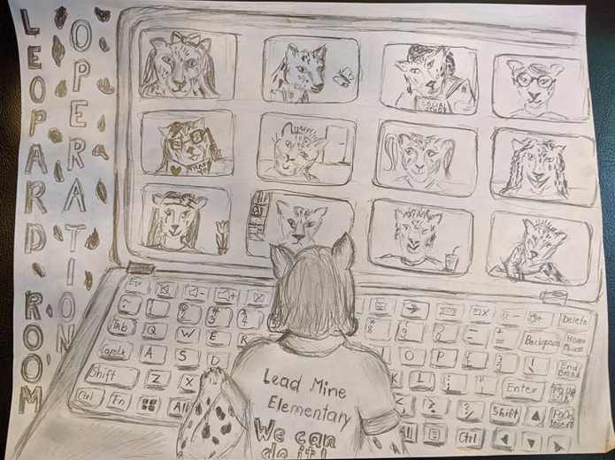 Thanks to an instructional assistant for her creativity...since some meetings were postponed due to weather this morning...she created this masterpiece! Thank you Ms. Nagy for spreading Leopard Love! #LeadMineStrong #AloneTogether