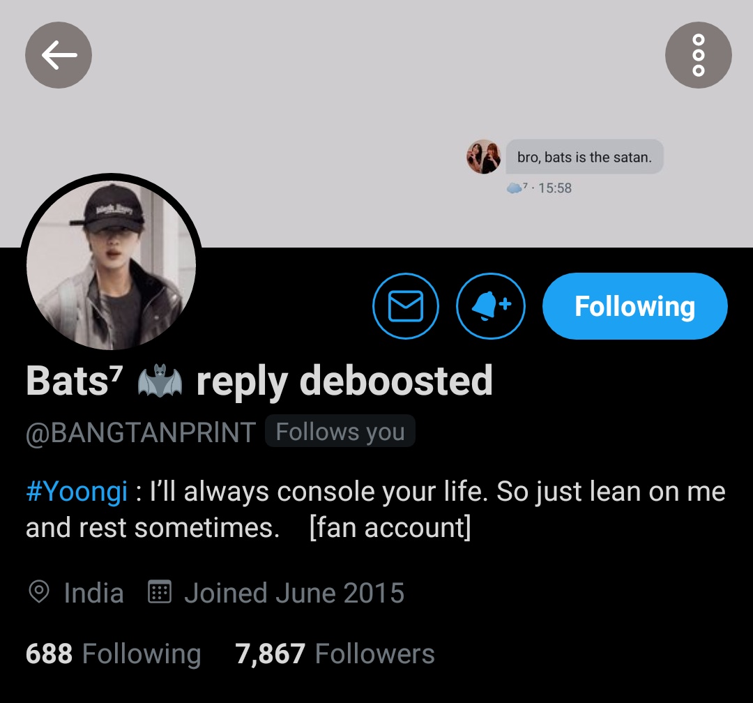 bats the icon. legend. I love our mutual so much. one of the most brave and smart sh♡♡ters out there and we love n respect that. @BANGTANPRlNT 