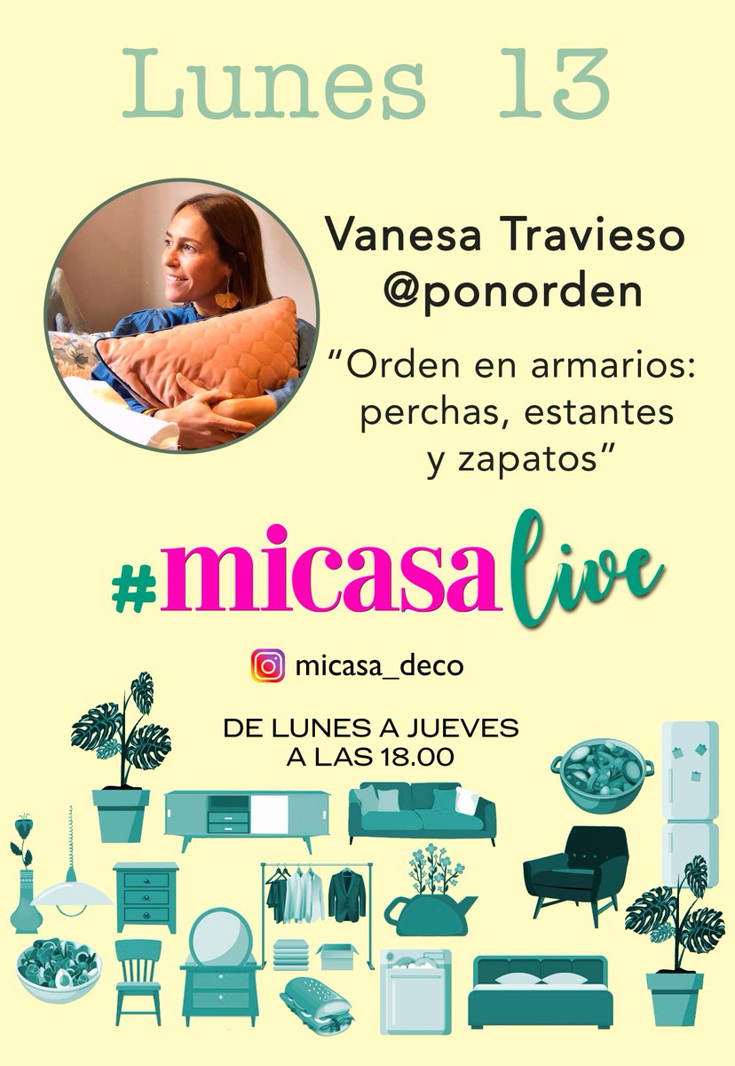 En el directo de hoy a las 18:00 h.

Vanesa Travieso de Ponorden (89,3 k)
"Orden en armarios: perchas, estantes y zapatos"

👉🏻 instagram.com/micasa_deco/