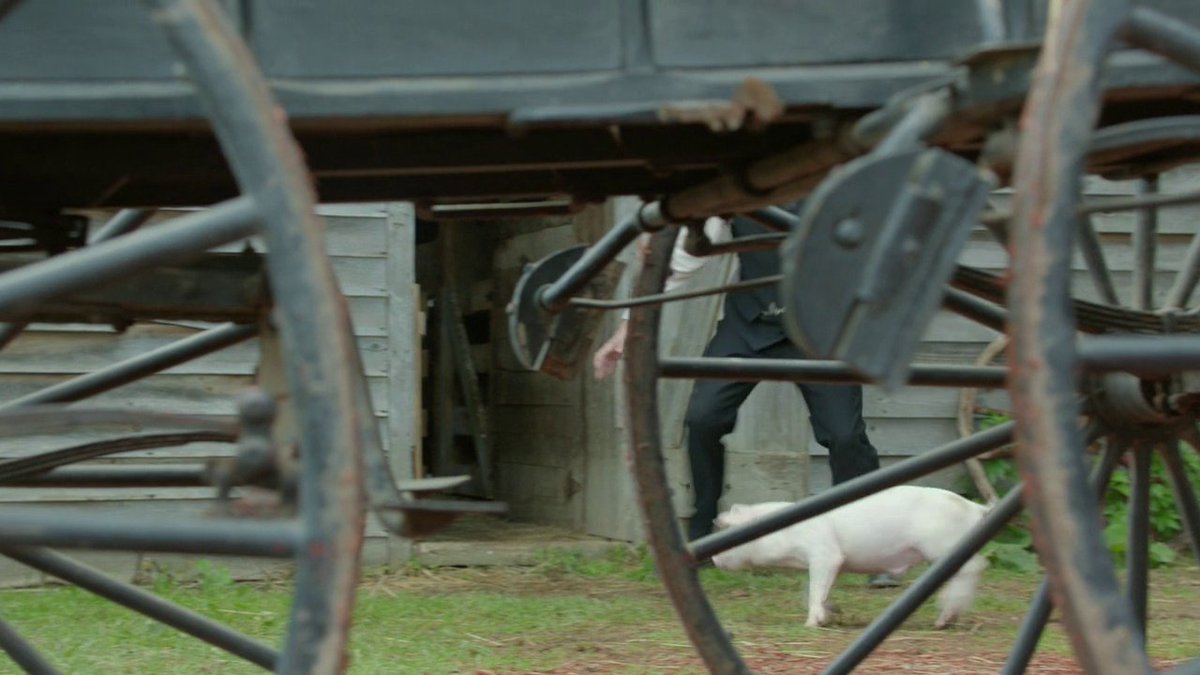 Matthew also has an entire scene chasing after a pig, which is a lot of exercise for an "old" man. The scene ends with the last pic.